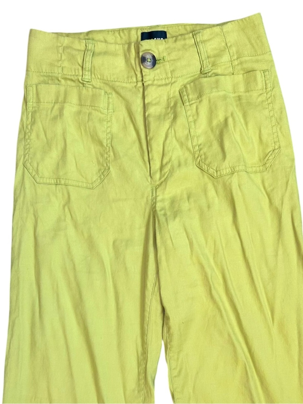 Anthropologie Maeve “The Colette” Chartreuse Green Linen Blend Pants Size 26 - Picture 3 of 8